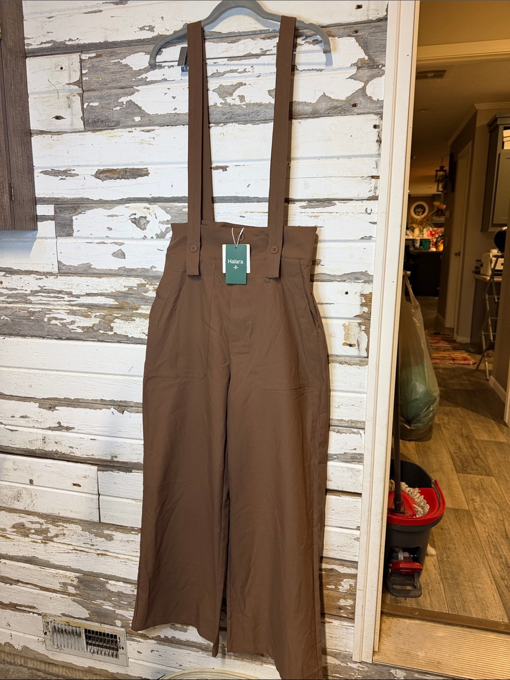 HALARA Brown Wide-Leg Suspender Jumpsuit Pants(42